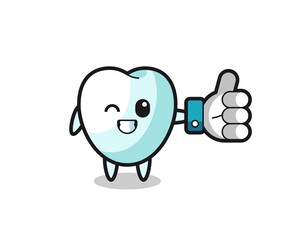 cute tooth with social media thumbs up symbol