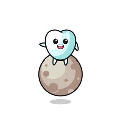 illustration of tooth cartoon sitting on the moon