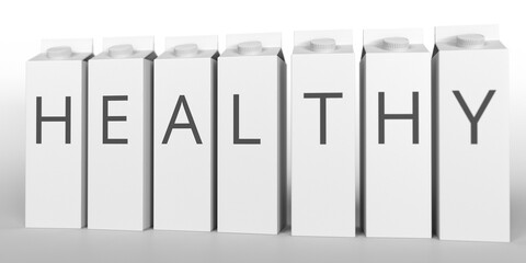 Paper boxes with HEALTHY text. 3D rendering