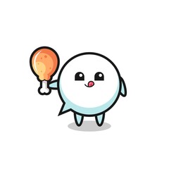 speech bubble cute mascot is eating a fried chicken