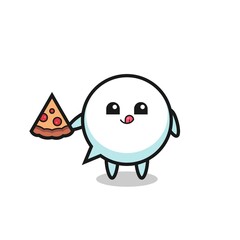cute speech bubble cartoon eating pizza