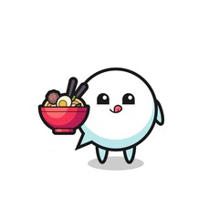 cute speech bubble character eating noodles