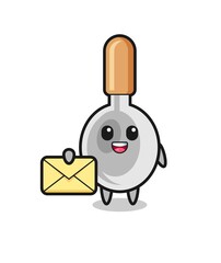 cartoon illustration of cooking spoon holding a yellow letter