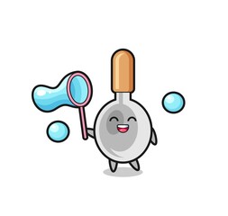 happy cooking spoon cartoon playing soap bubble