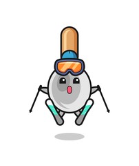 cooking spoon mascot character as a ski player