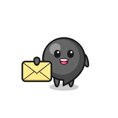 cartoon illustration of comma symbol holding a yellow letter