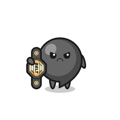 comma symbol mascot character as a MMA fighter with the champion belt