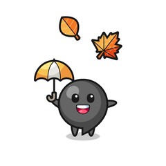 cartoon of the cute comma symbol holding an umbrella in autumn