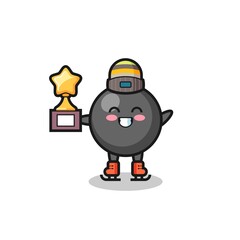 dot symbol cartoon as an ice skating player hold winner trophy