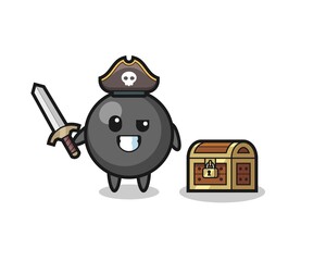 the dot symbol pirate character holding sword beside a treasure box