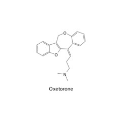 Oxetorone molecule flat skeletal structure, Serotonin antagonist, antihistamine, alpha blocker class drug used to treat migraine. Vector illustration.