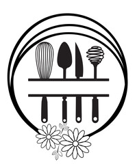 Kitchen Split Frame SVG, kitchen svg, cooking svg, Kitchen Monogram svg, Flourish Kitchen SVG, Cooking Monogram svg, cook svg,Monogram Frame
