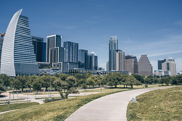 Fototapeta na wymiar Austin city skyline on a bright day