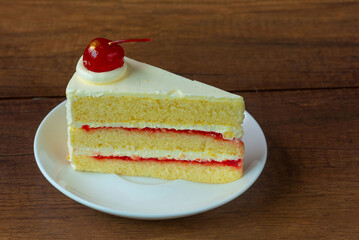 A delicious strawberry cheese cake on the table