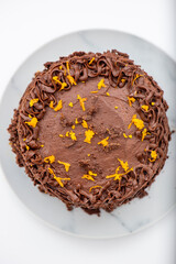 Moist orange flavoured chocolate cake with zest