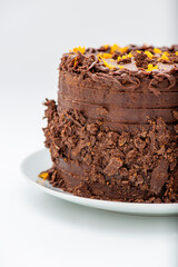 Moist orange flavoured chocolate cake with zest