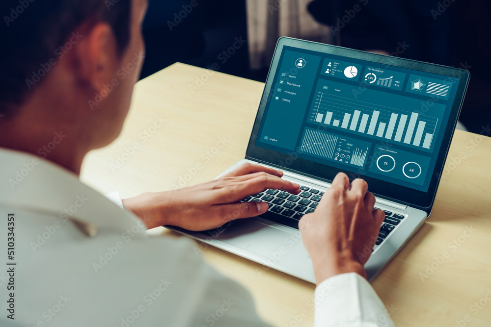 Poster business data dashboard analysis by ingenious computer software . investment application display bus