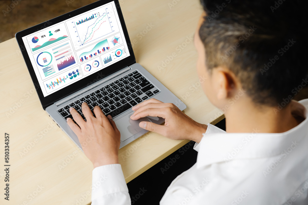 Poster business data dashboard analysis by ingenious computer software . investment application display bus