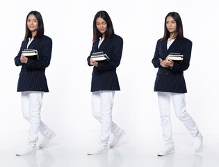 Fototapeta premium Full length 20s young Asian Woman Tax Accountant Financial, walking forward left right