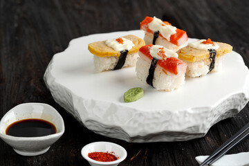 Tamago Sushi and Crabstick Roll