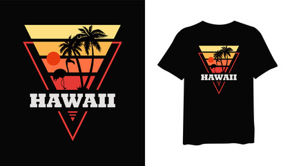 Hawaii t-shirt design. Hawaii with a tropical t-shirt design. t-shirt design vector for print. tropical slihouette logo design vector illustration. quotes for t shirt
