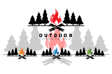 Camping Logo Design, Outdoor illustration of forest and mountain scenery
