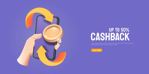 Online cash back or money refund with hand holding mobile smartphone concept