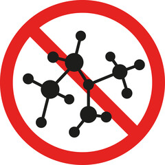 No sulfate chemical icon sign. Red circle cross out Background. Forbidden signs and symbols.