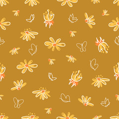 Blooming floral meadow seamless pattern. Plant background for fashion, wallpapers, print.Trendy floral design