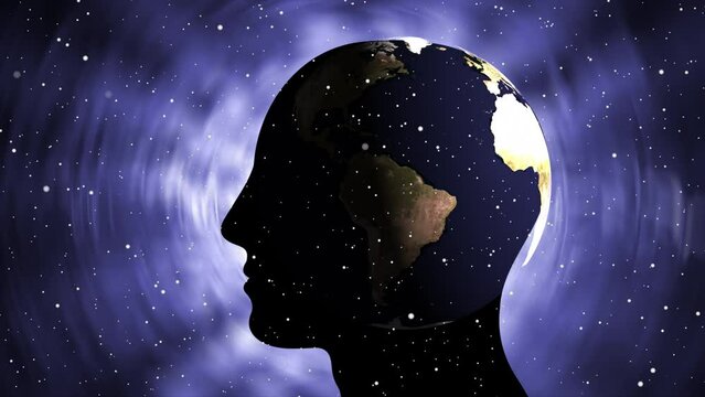 Human Head Silhouette with earth rotation effect