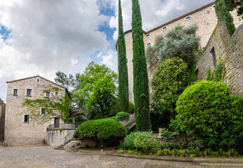 Lush landscaped gardens and grounds inside the medieval town of Girona, Spain, near the Costa Brava...
