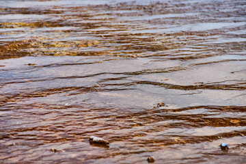 Small terraces with water cascading over them in Yellowstone springs