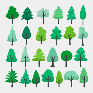 vector illustration of tree collection in cute cartoon style