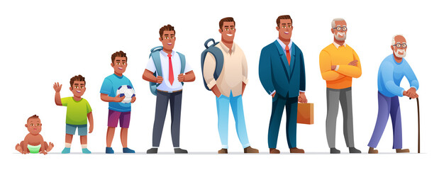Obraz premium Male life cycle vector character. Human growth and development stages cartoon illustration