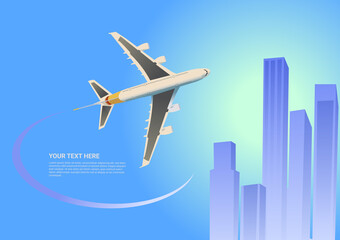 Fototapeta na wymiar Model airplane on a blue background. Space for text. Travel concept.