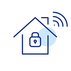 Smart home remote security and lock control. Pixel perfect, editable stroke line art icon
