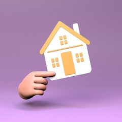 Fototapeta na wymiar Hand holding a house icon. 3D render illustration.