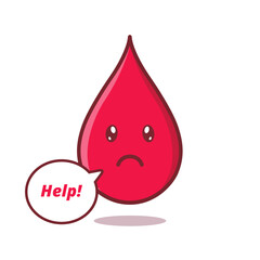 Sad blood drop asks for help character. Flat Style Cartoon Vector Illustration. World Blood Donor Day Concept