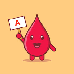 Cute Happy Blood Drop Character. Blood type A Cartoon Vector Illustration. World Blood Donor Day Concept