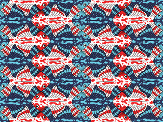 Red and Blue Fish Tessellation Pattern - 510340919