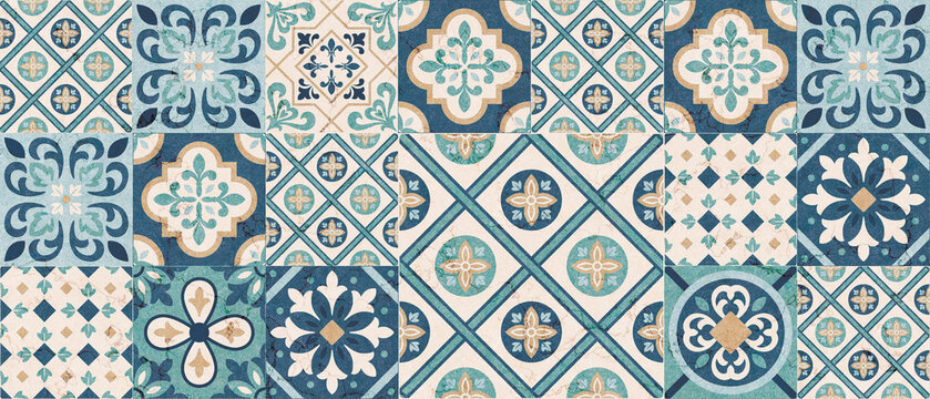 Seamless colorful patchwork Moroccan tile. motifs Majolica pottery tile. Portuguese and Spain decor wall and floor Ceramic tile Design..
