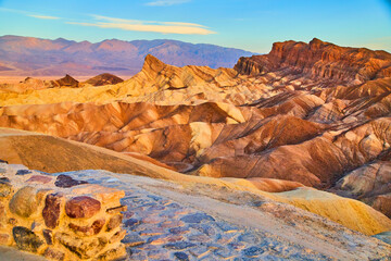 Path leading to sunrise view of Zabriskie Point in Death Valley - obrazy, fototapety, plakaty