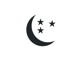 Obraz na płótnie Canvas Moon and stars at night flat vector icon illustration isolated on white background