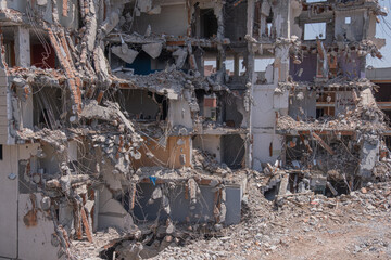 Demolition of an old building. building debris. 