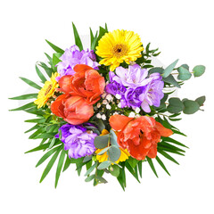 International Women's Day. bouquet of flowers top view. postcard, banner or flyer of March 8