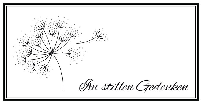 Trauerkarte, Im stillen Gedenken, mit Pusteblume