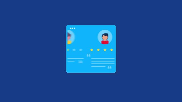 what customer says about the business, customer review and rating, user experience and testimonial concept, 2d animation 4k video clip.