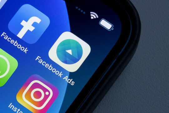 Portland, OR, USA - June 9, 2022: Facebook Ads mobile app is seen on an iPhone. Facebook Ads Manager for iOS was built to help advertisers manage and create ads from mobile devices.
