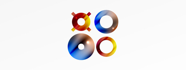 Minimal geometric abstract background. Shiny and glossy circle, line and round shapes design. Trendy techno business template for wallpaper, banner, background or landing