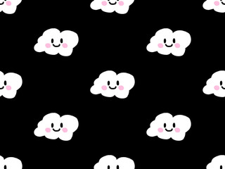 Cloud cartoon character seamless pattern on black background